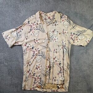 Vintage Marc Edwards Hawaiian Camp Shirt Mens L 100% Rayon Floral Guitar Made Ko